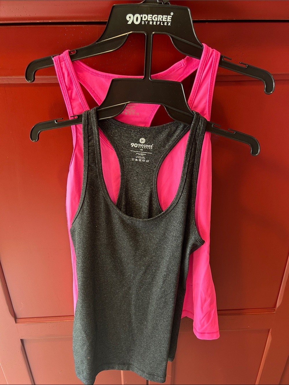 90 Degree By Reflex Pink and Charcoal Racerback Tank Tops - Size XS